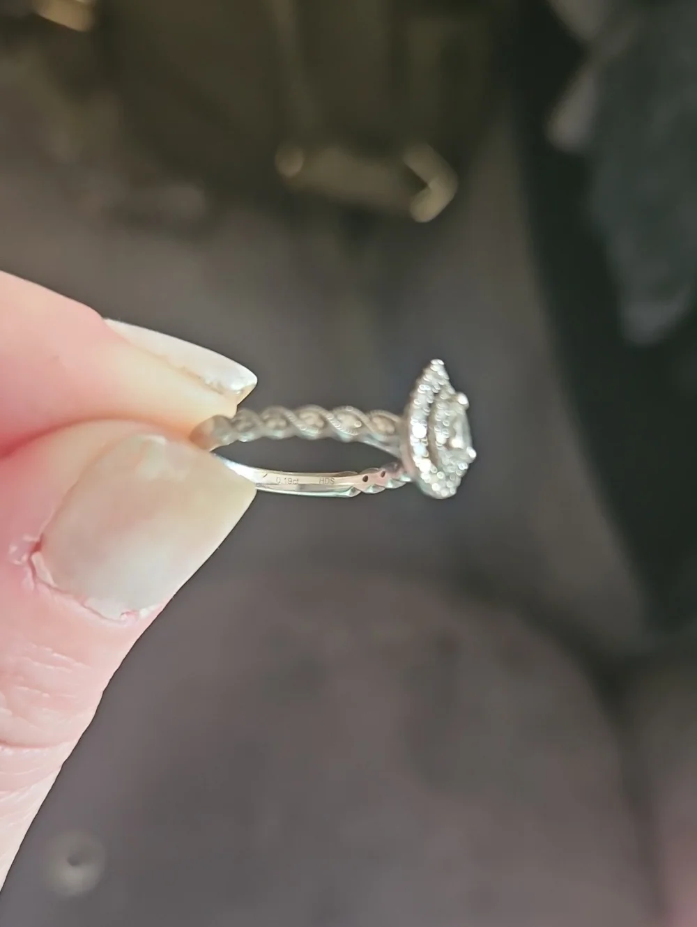 14K White Gold Halo Engagement Ring With Wedding Band Enhancer